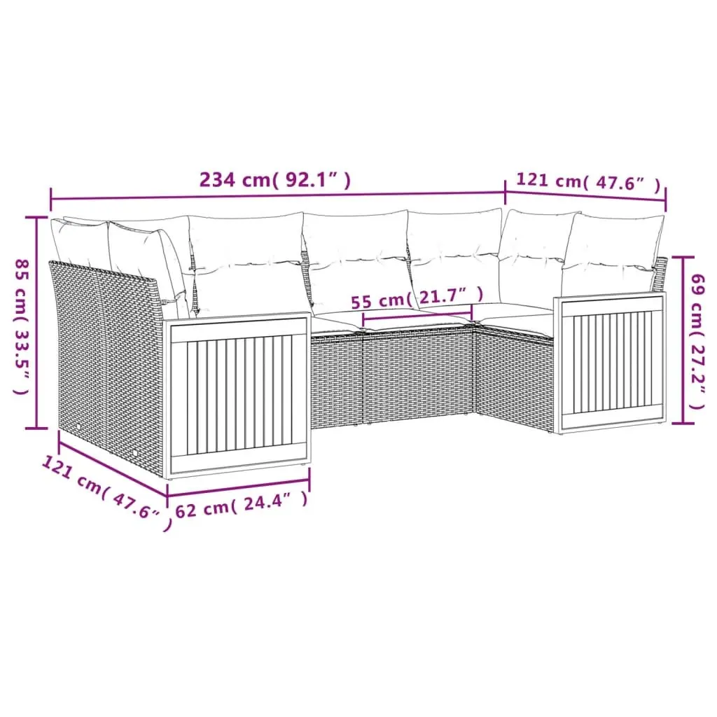 Modular 6 Piece Garden Sofa Set with Beige Cushions
