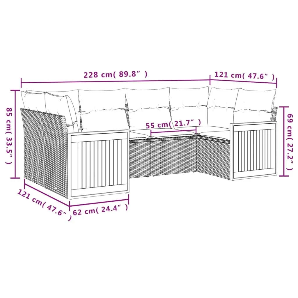 Garden Sofa Set PE Rattan 6 Piece Outdoor Furniture Patio Seating Grey