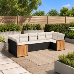 Black 7 Piece Garden Sofa Set with Cushions
