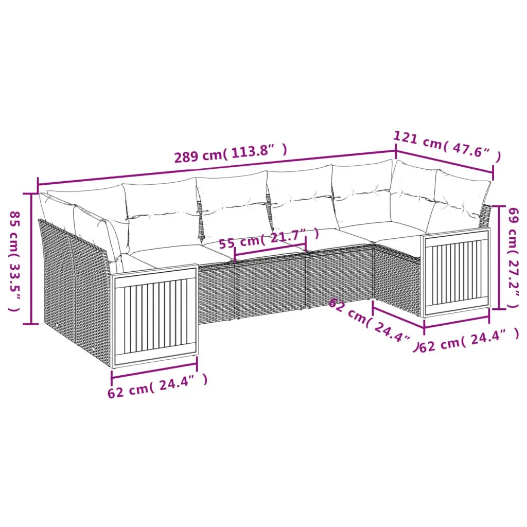 Black 7 Piece Garden Sofa Set with Cushions