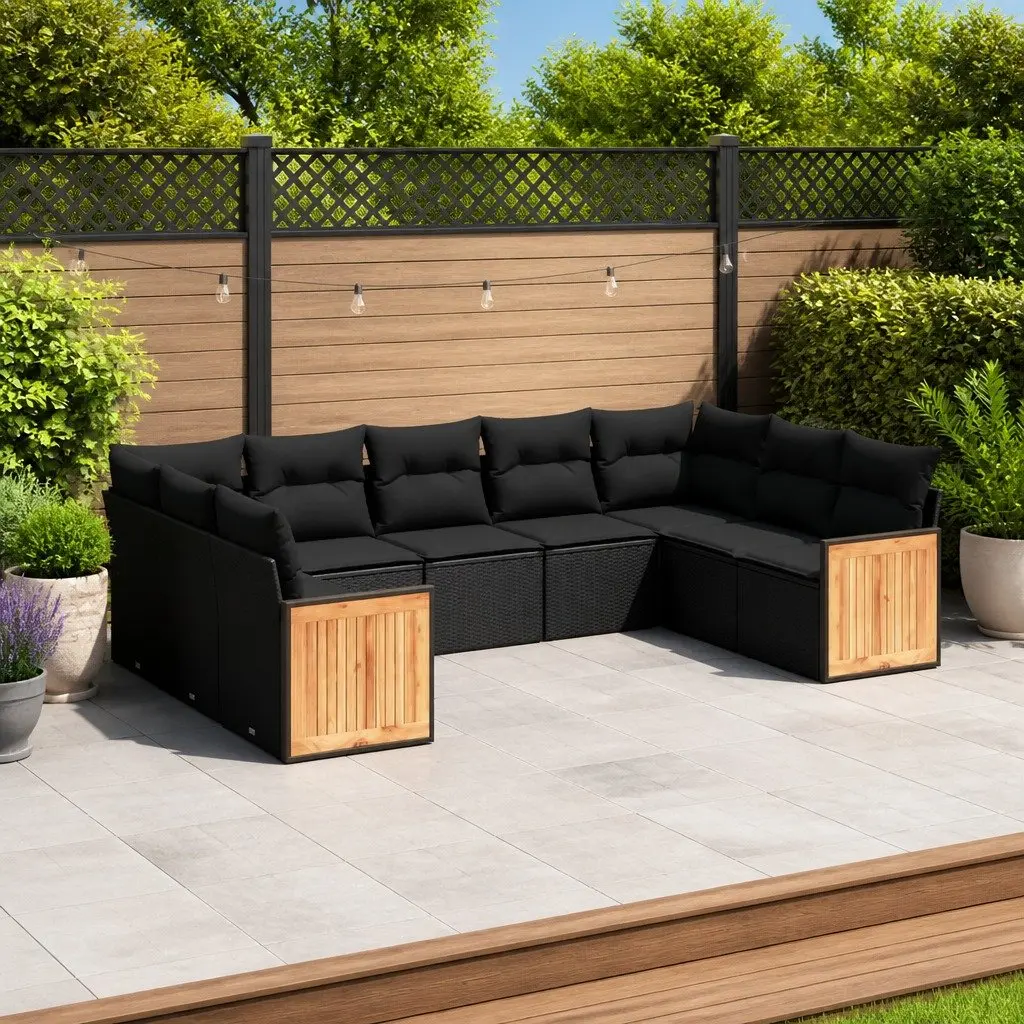 Outdoor Sofa Set PE Rattan 9 Piece Modular Patio Furniture Black