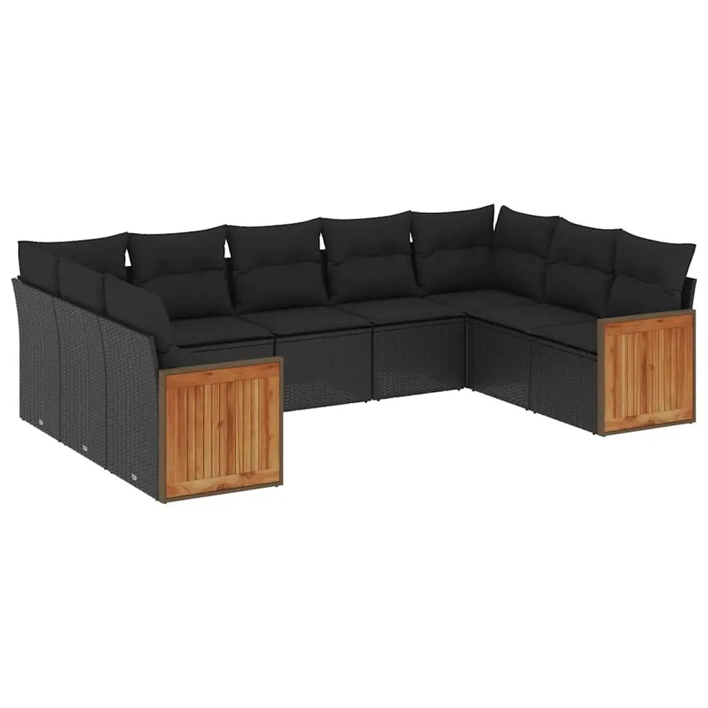 Outdoor Sofa Set PE Rattan 9 Piece Modular Patio Furniture Black