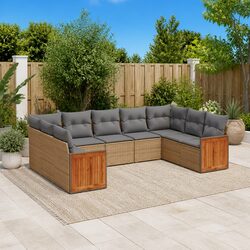Beige Poly Rattan Modular 9-Piece Outdoor Sofa Set