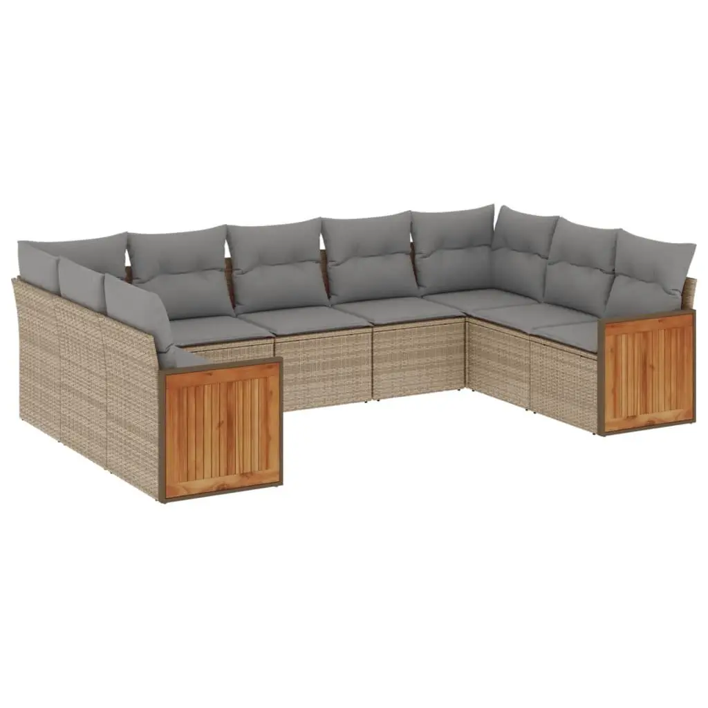 Beige Poly Rattan Modular 9-Piece Outdoor Sofa Set