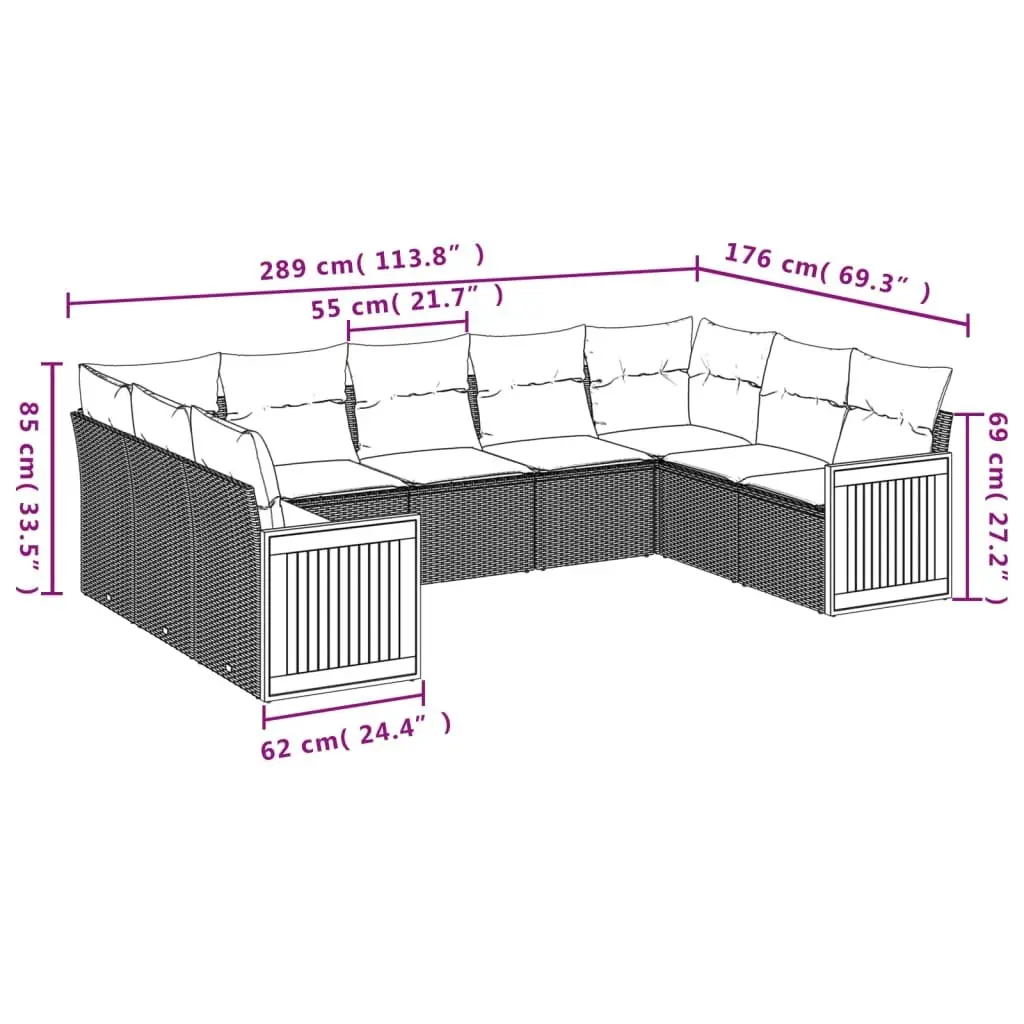 Beige Poly Rattan Modular 9-Piece Outdoor Sofa Set