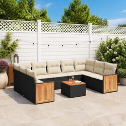 Premium 10 Piece Garden Sofa Set with Cushions in Black