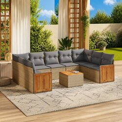 Sturdy 10 Piece Garden Sofa Set with Beige Cushions