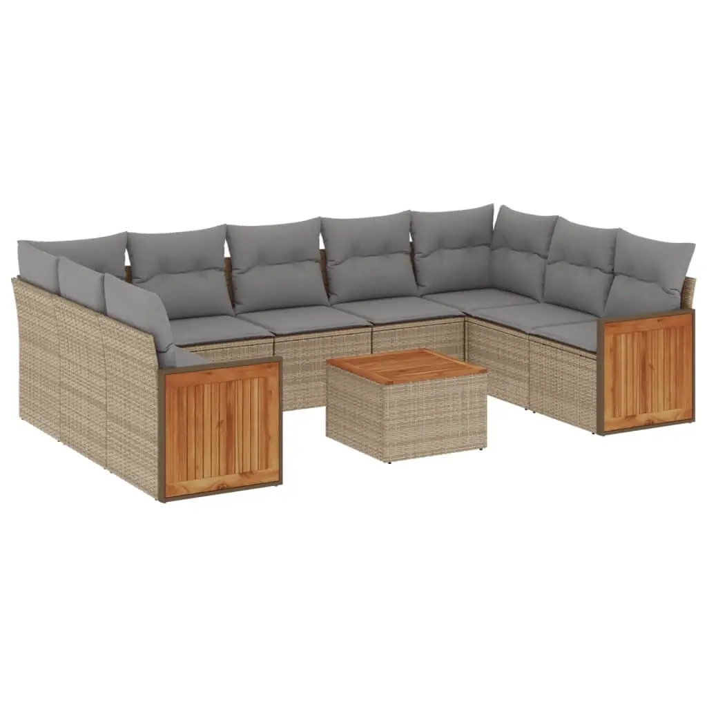 10 Piece Garden Sofa Set with Beige Cushions