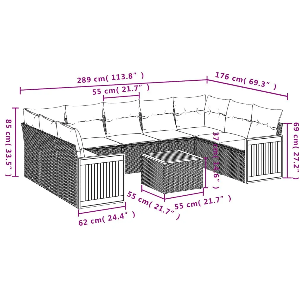 10 Piece Garden Sofa Set with Beige Cushions