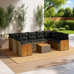 10-Piece Grey Poly Rattan Outdoor Sofa Set with Cushions