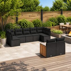 Durable 9-Piece Garden Sofa Set with Cushions - Black