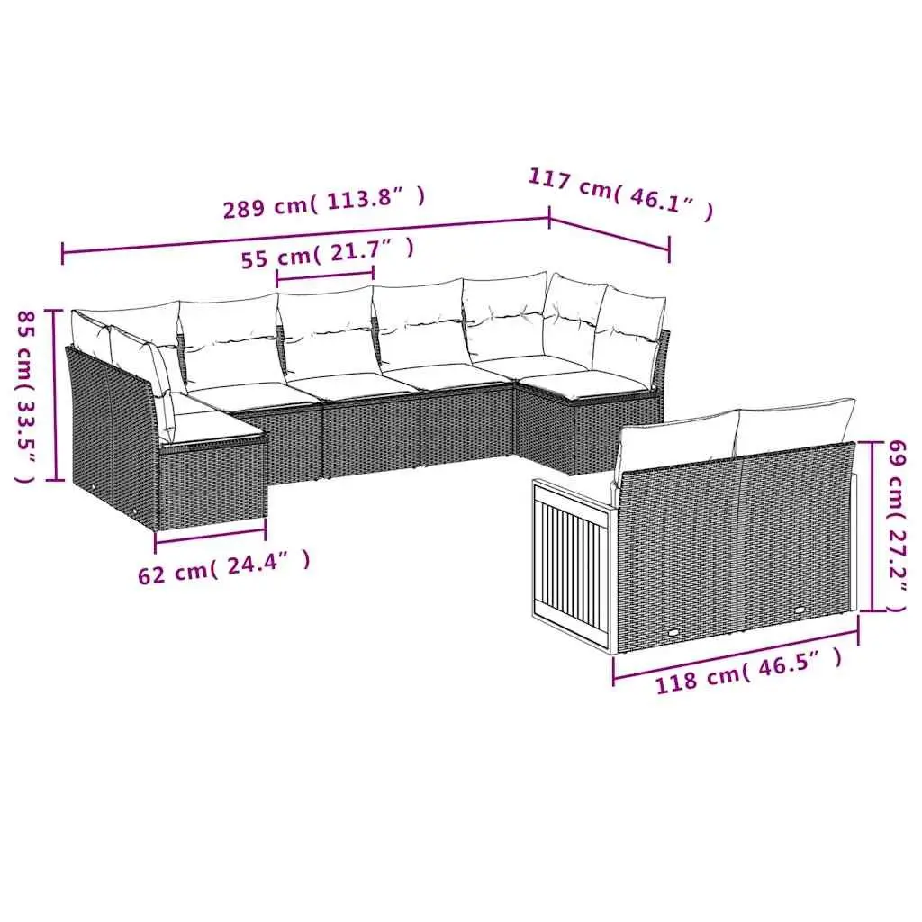 Garden Sofa Set PE Rattan 9 Piece Outdoor Furniture Modular Black with Cushions