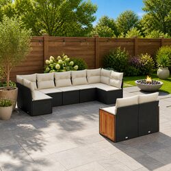 Sturdy 9-Piece Black Rattan Outdoor Sofa Set