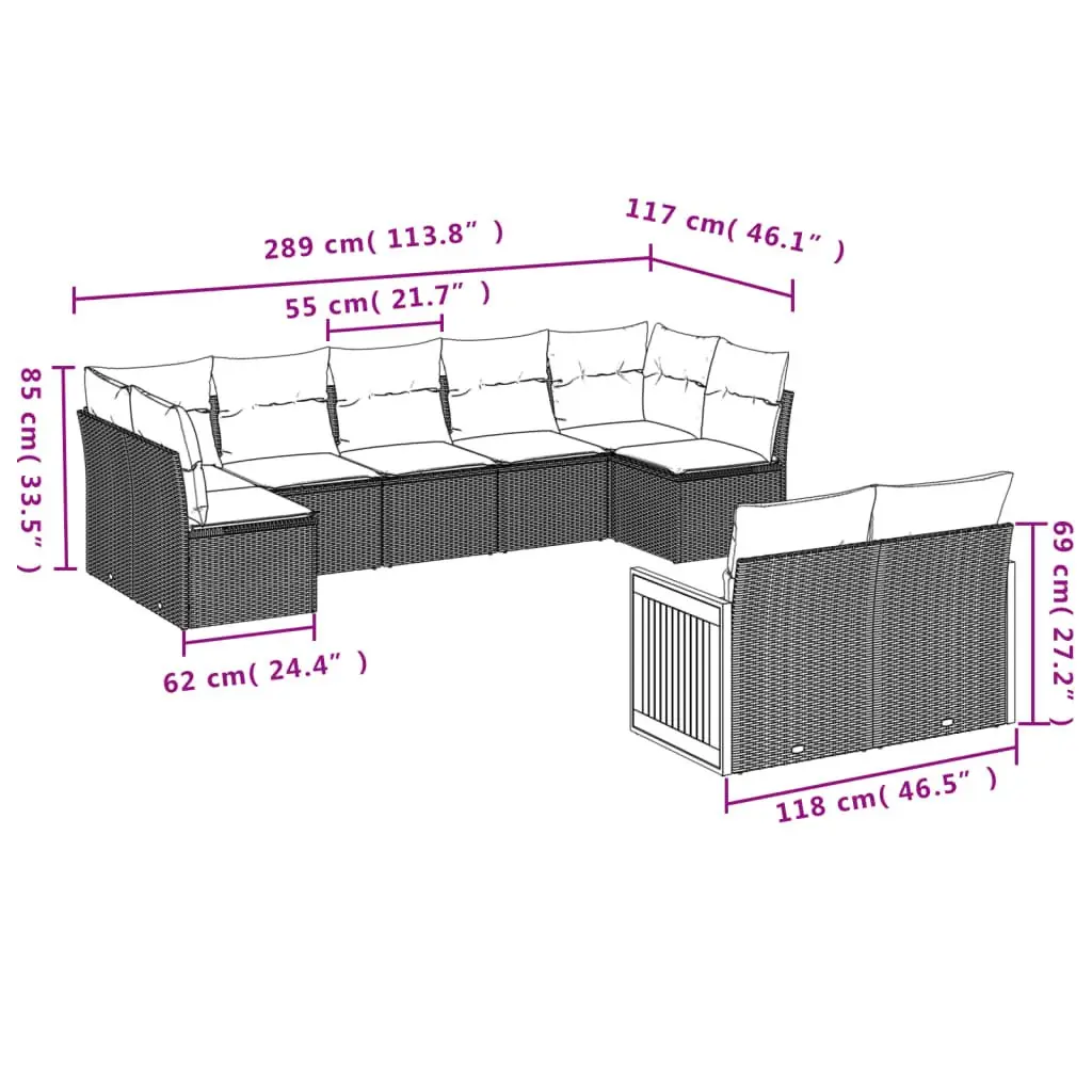 Outdoor Furniture Sets 9 Piece Modular Sofa with Cushions for Patios