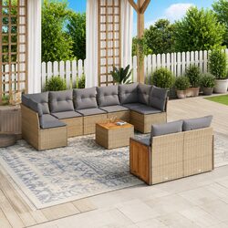 Beige 10 Piece Garden Sofa Set with Cushions