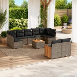 Durable 10-Piece Garden Sofa Set with Cushions in Grey Rattan