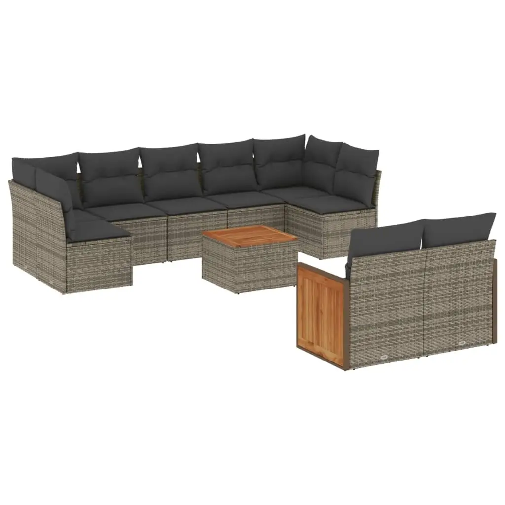 10-Piece Garden Sofa Set with Cushions in Grey Rattan