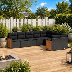 Premium 9-Piece Black Garden Sofa Set with Cushions