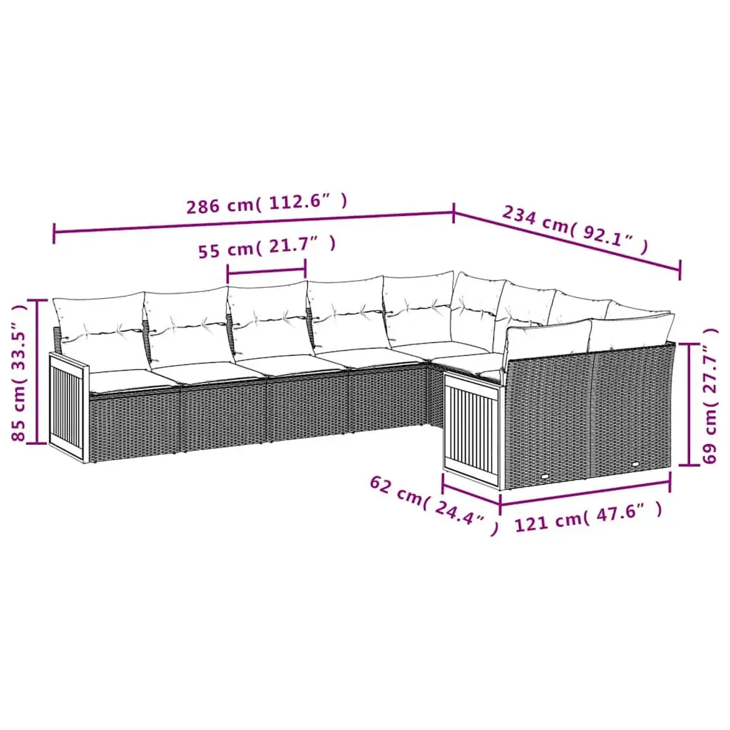 Garden Sofa Set PE Rattan 9 Piece Outdoor Furniture Black with Cushions