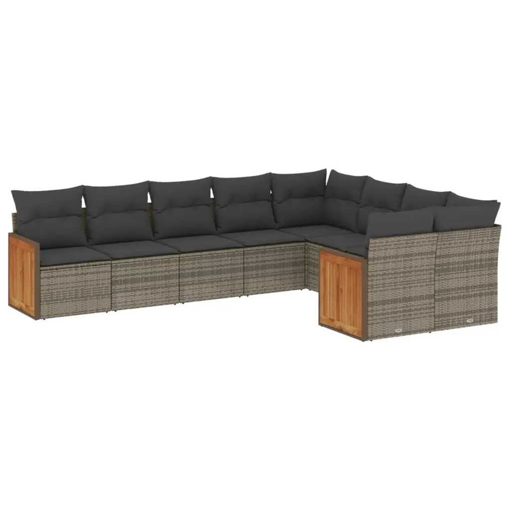 Garden Sofa Set PE Rattan 9 Piece Outdoor Furniture Grey Cushions