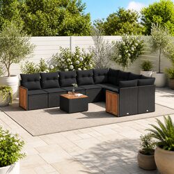Black Poly Rattan 10 Piece Outdoor Garden Sofa Set