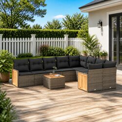 High-Quality 10-Piece Grey Poly Rattan Garden Sofa Set