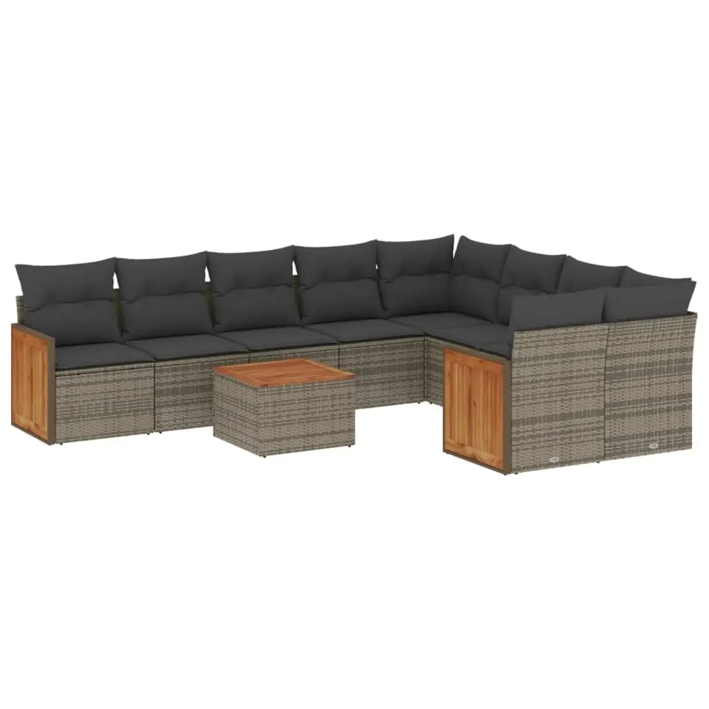 10-Piece Grey Poly Rattan Garden Sofa Set