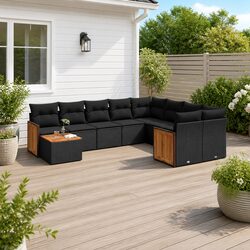 10 Piece Black Garden Sofa Set for Outdoors