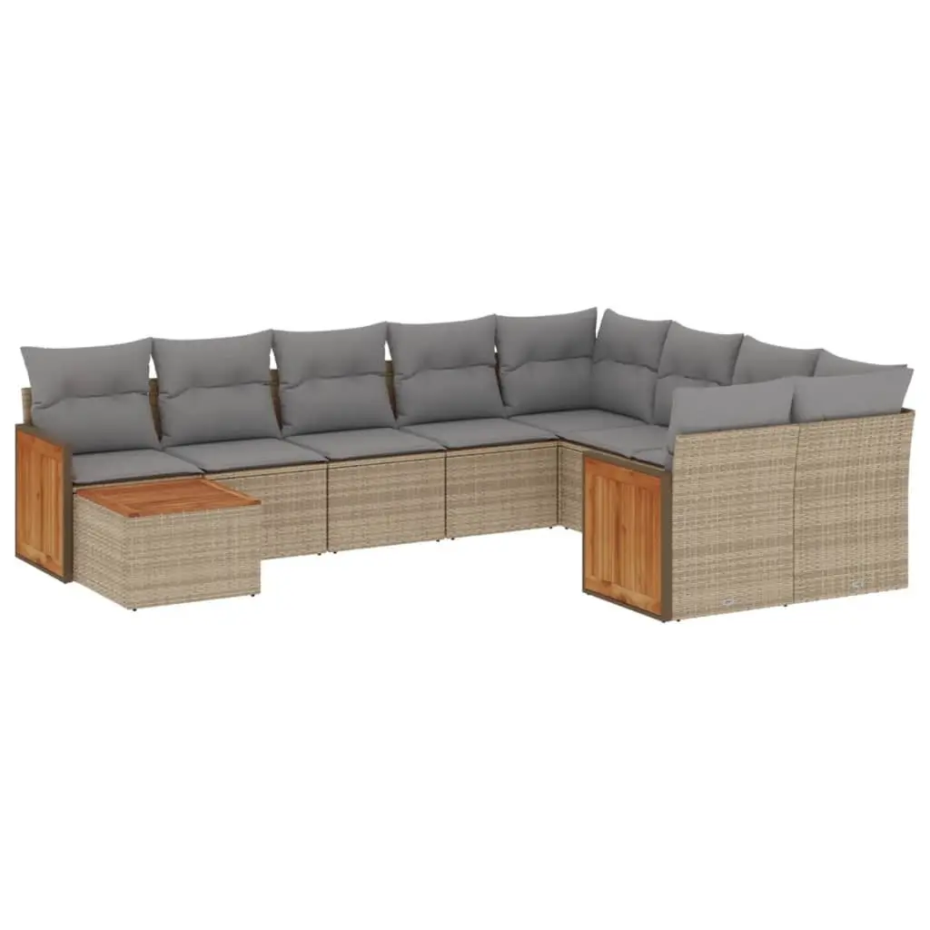 Beige Modular 10-Piece Outdoor Sofa Set with Acacia Top