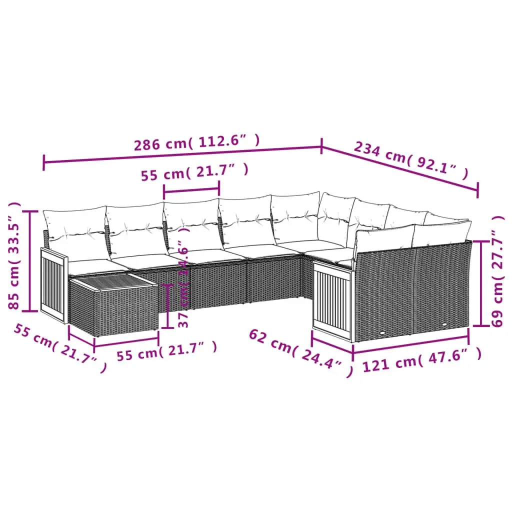 Beige Modular 10-Piece Outdoor Sofa Set with Acacia Top
