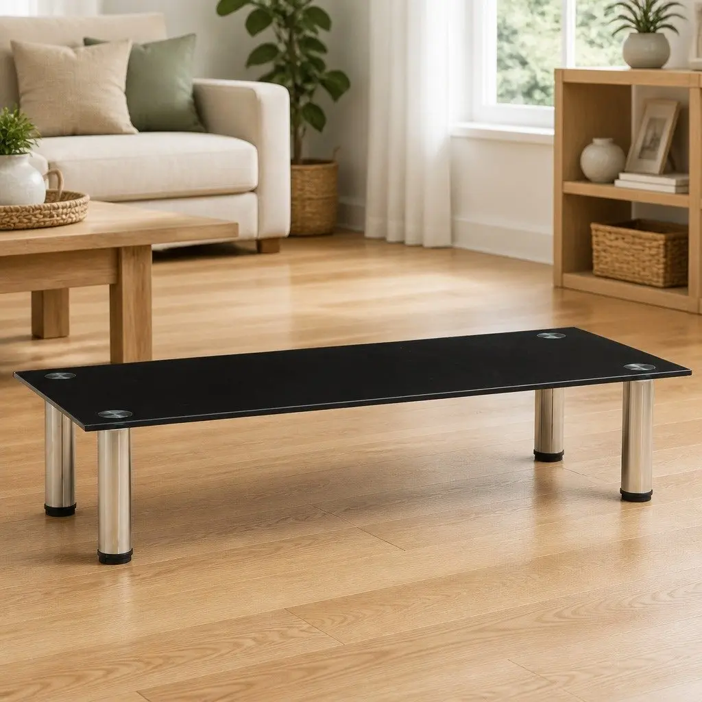 TV Stand Tempered Glass 80 x 35 x 17 cm Black