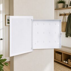 Durable White Magnetic Key Box Wall Mount 35x35cm