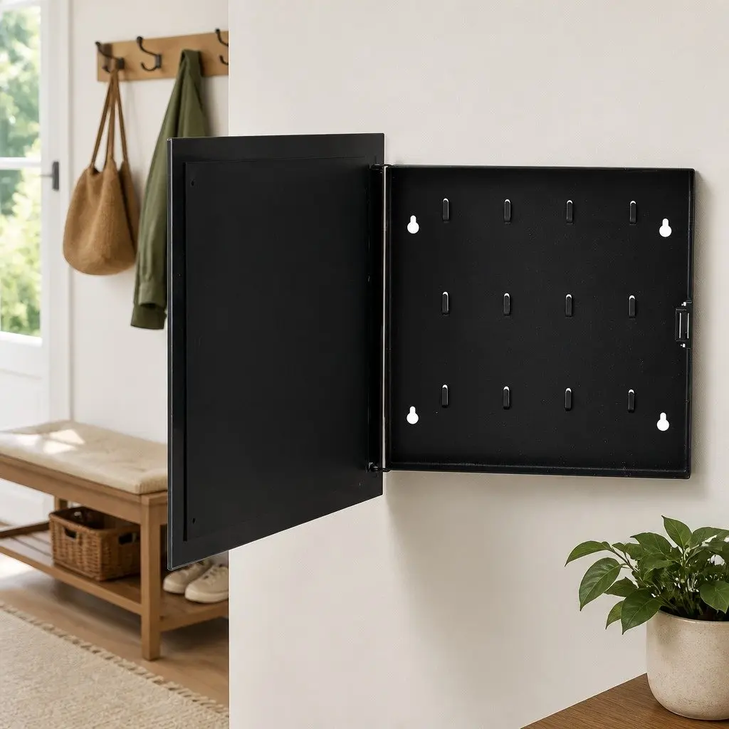 Key Box Magnetic Board Tempered Glass Powder-Coated Steel 35x35x4 cm Black Wall Mounted Lockable Cabinet