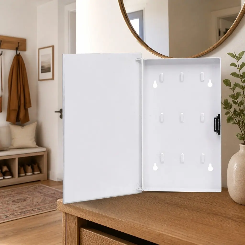 Key Box Powder-coated Steel 30x20x4 cm White