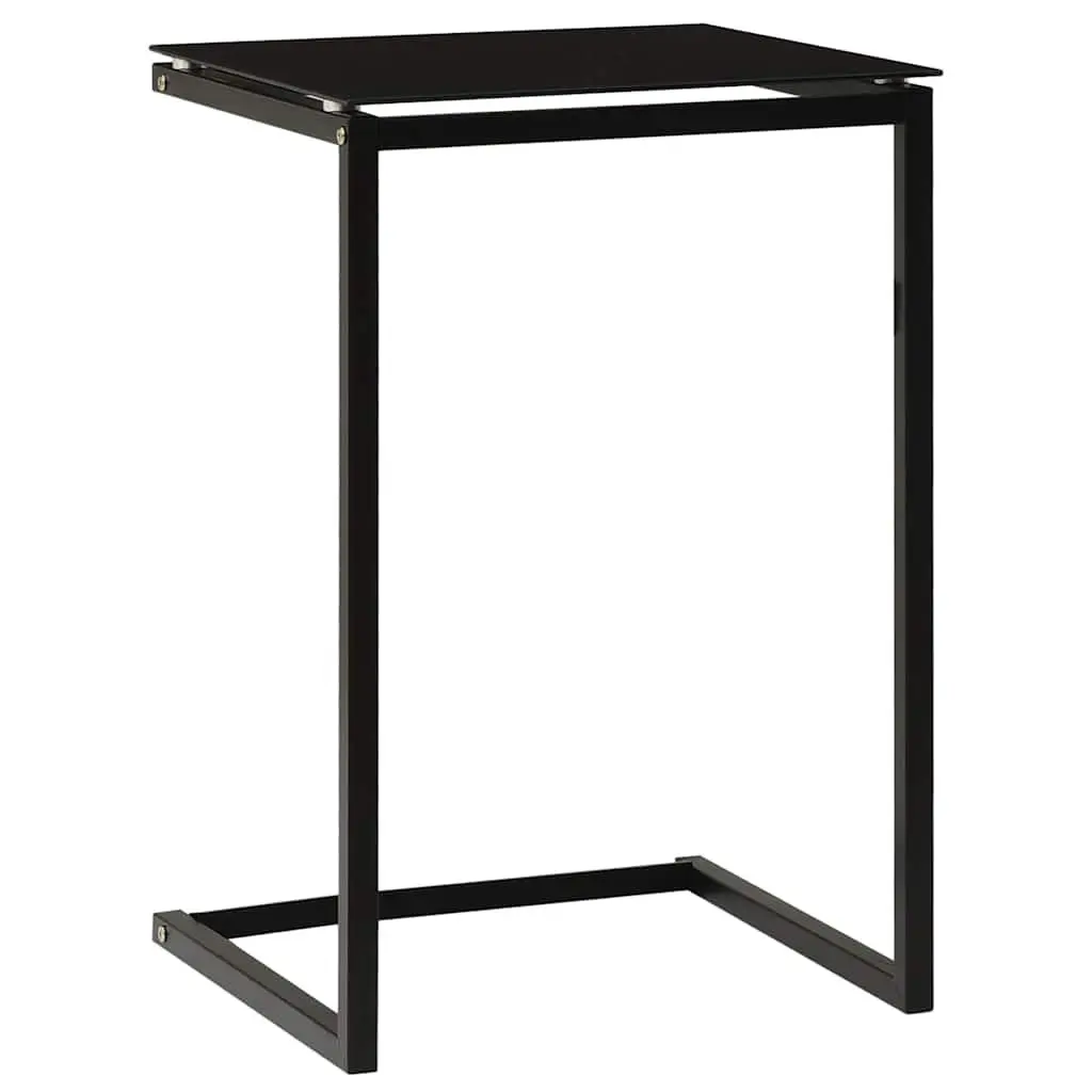 Black Tempered Glass Side Table with Steel Frame