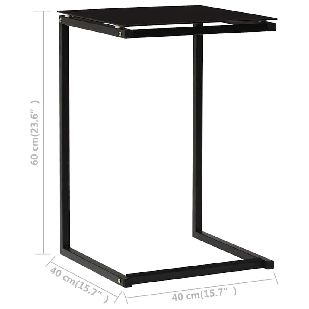 Black Tempered Glass Side Table with Steel Frame