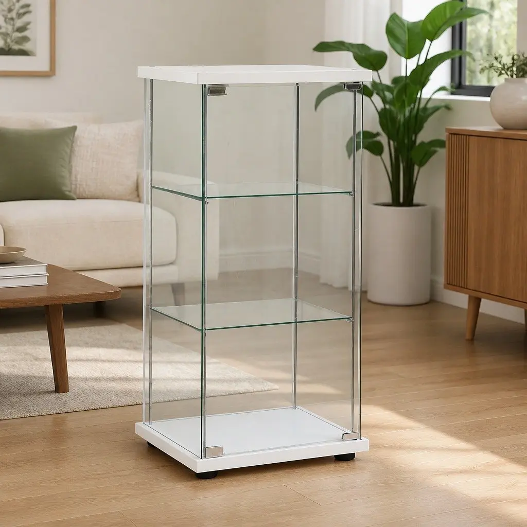 Storage Cabinet with Tempered Glass Shelves