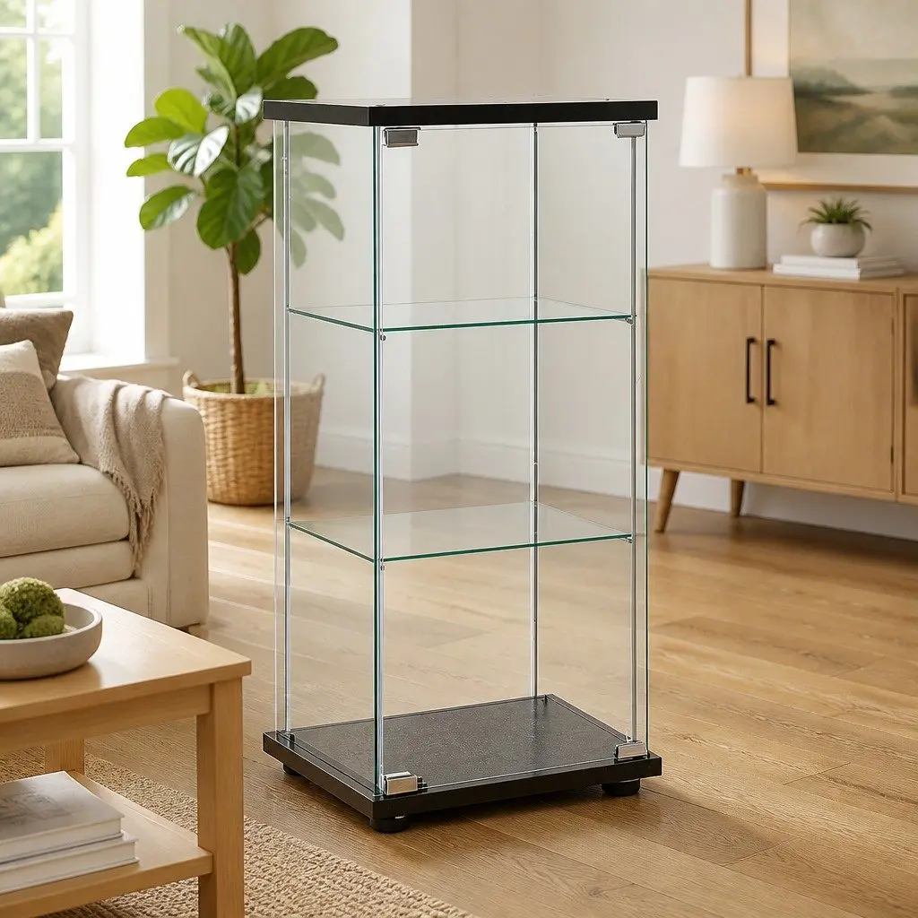 Storage Cabinet Tempered Glass Black