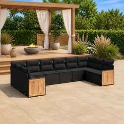 10 Piece Modular Rattan Garden Sofa Set in Black