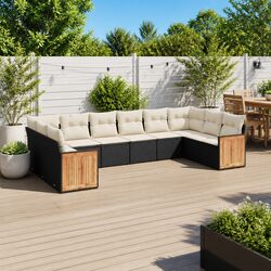 10 Piece Outdoor Garden Sofa Set with Cushions in Black