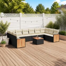 Durable 11 Piece Black Poly Rattan Outdoor Sofa Set