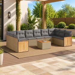 Outdoor 11 Piece Sofa Set in Beige Poly Rattan