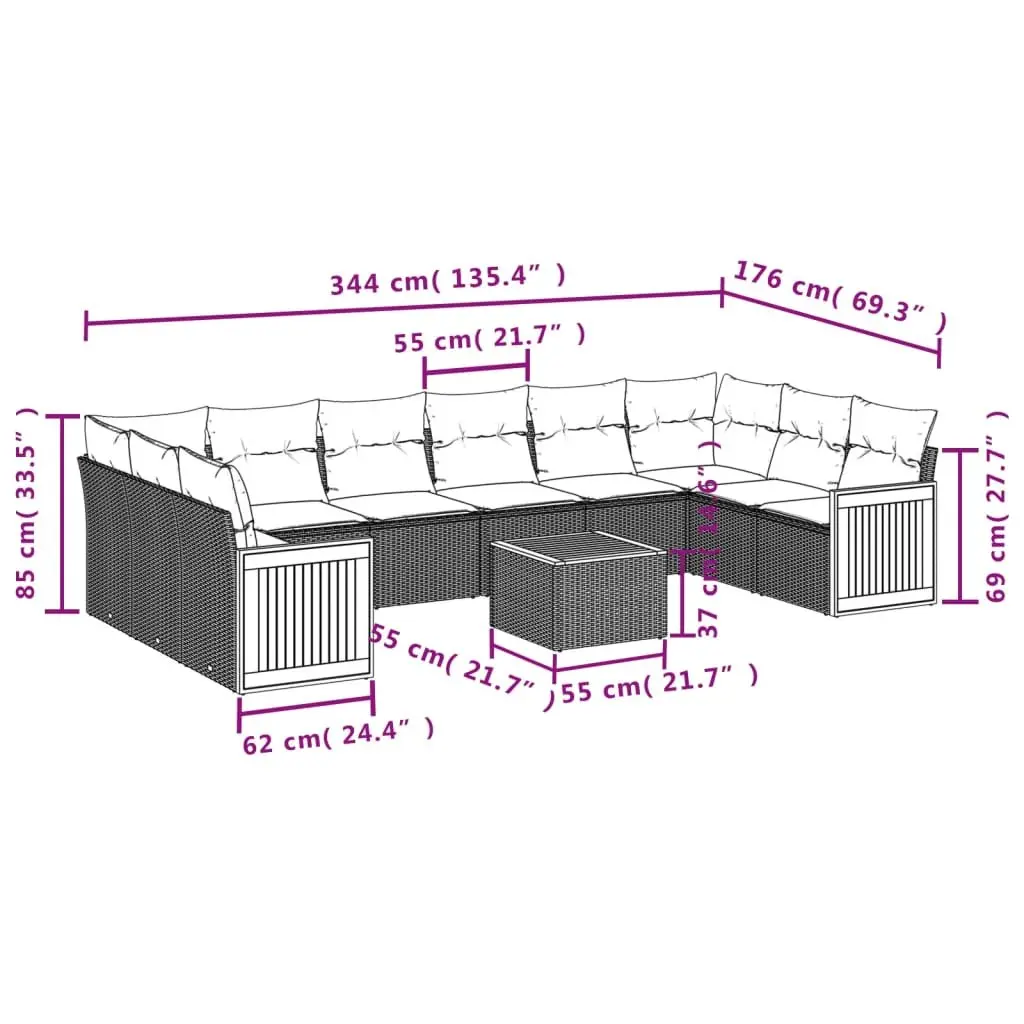 Garden Sofa Set Poly Rattan 11 Piece Outdoor Furniture Beige