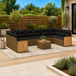 Modular 11 Piece Grey Rattan Garden Sofa Set with Cushions