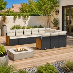 Durable 10 Piece Black Rattan Garden Sofa Set