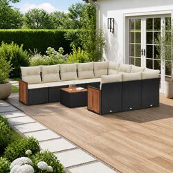 11-Piece Modular Black Poly Rattan Garden Sofa Set