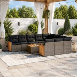 11-Piece Grey Poly Rattan Modular Garden Sofa Set