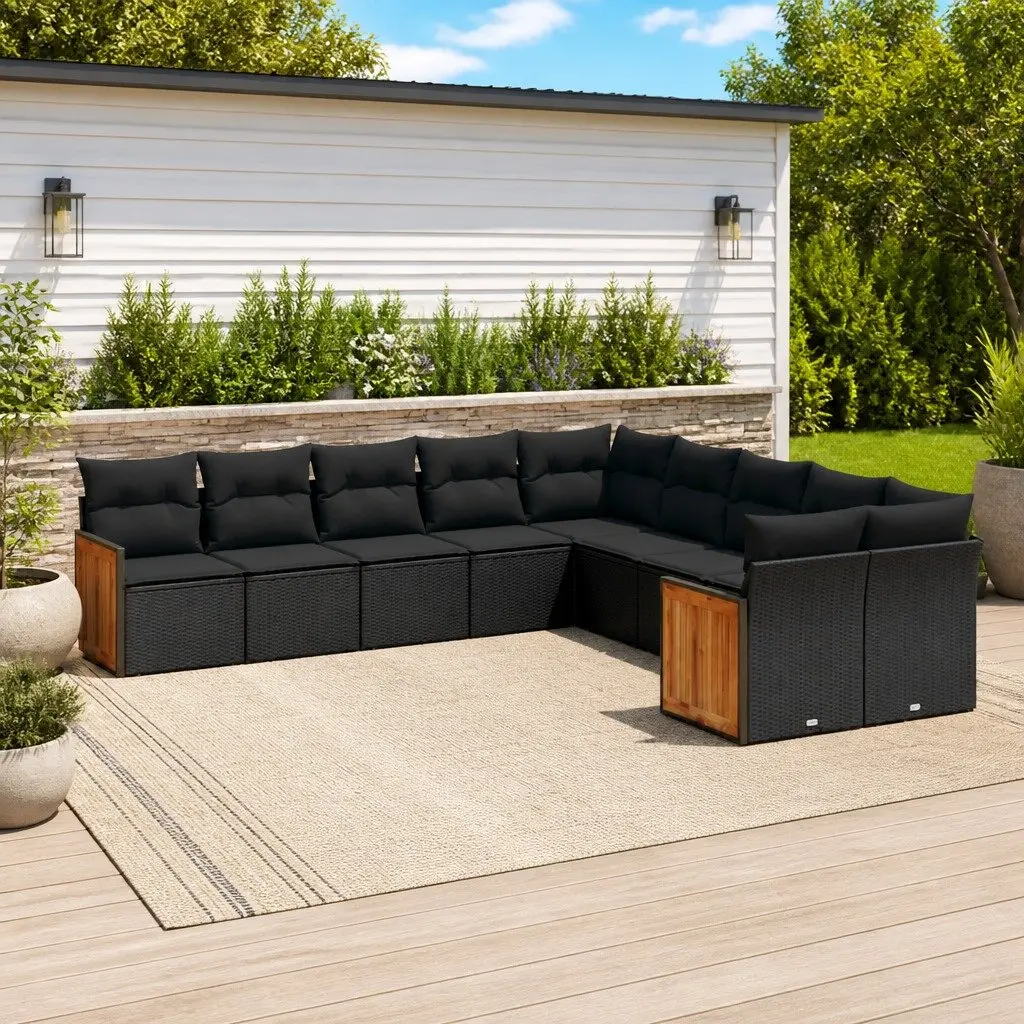 Garden Sofa Set PE Rattan 10 Piece Outdoor Furniture Patio Seating Black