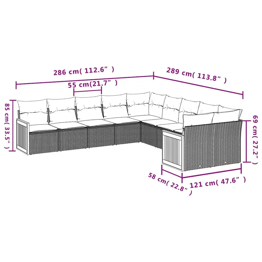 Garden Sofa Set PE Rattan 10 Piece Outdoor Furniture Patio Seating Black
