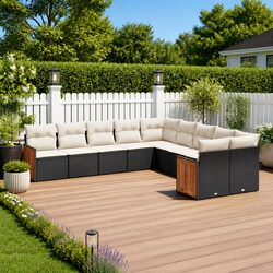 Durable 10 Piece Garden Sofa Set with Cushions in Black